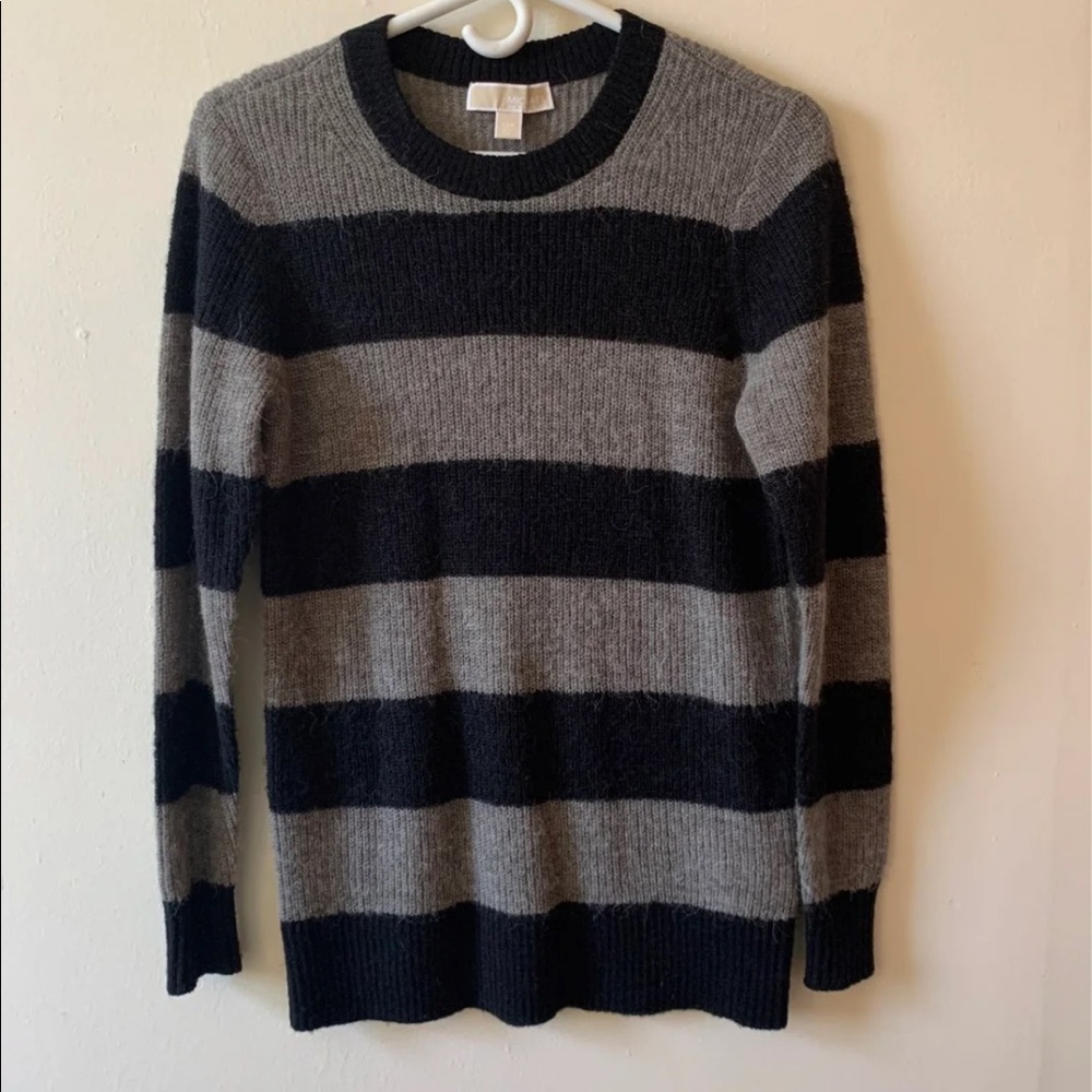 Michael Kors Black and Gray Striped Eyelash Crew Neck Sweater Size XXS